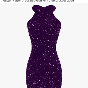 Grace Karin Sequin Halter Dress in Deep Purple